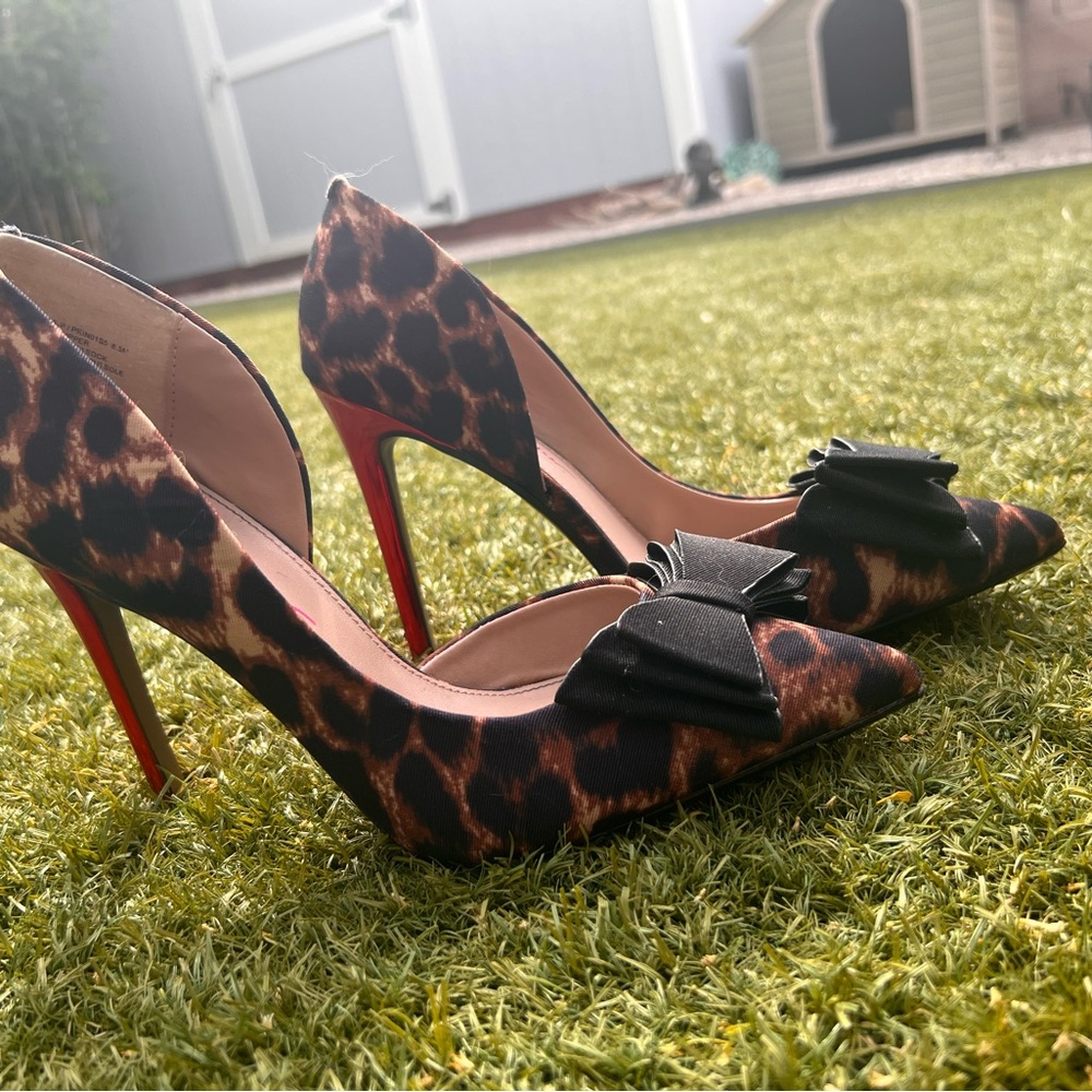 Brown and Black Leopard Print Peep-Toe Heels